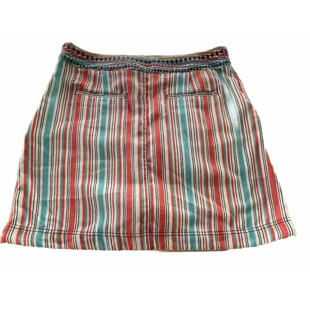 Anthropologie Skirt Mini Side Zip Southwest Aztec‎ Striped Pockets Womens 16